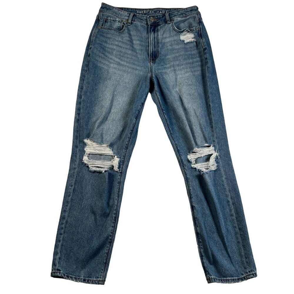 American Eagle Jeans Women's 5-Pocket Denim Mom Stretch Distressed Blue 8